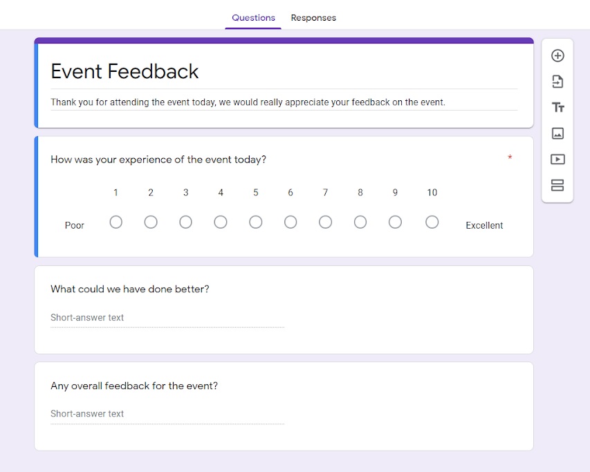 Example generic event feedback form.